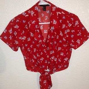 Forever 21 red floral crop top